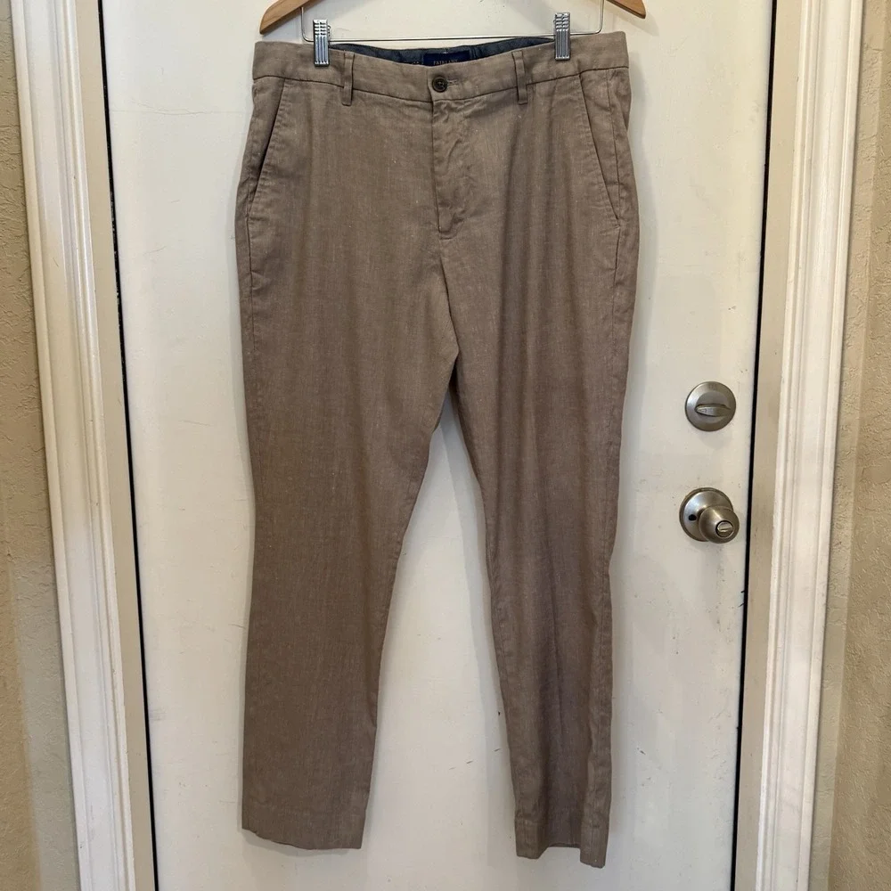 Fairlane Pants Mens 35x30 Tan Linen Blend Straight Flat Front‎ Chino